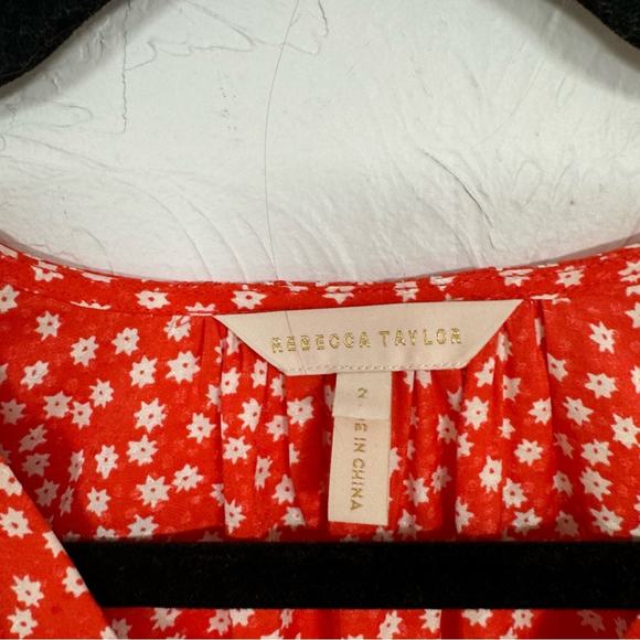 Rebecca Taylor Red Ditsy Floral Blouse Womens 2 Petal Sleeve Silk Blend Top - Picture 10 of 11